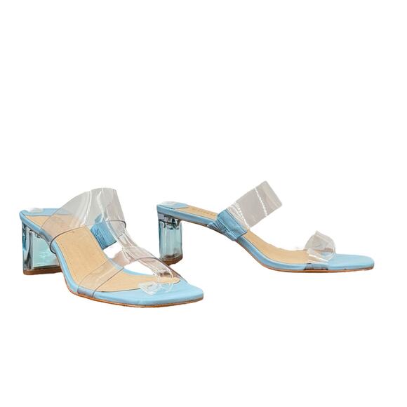 Schutz Ariella Transparent Heel Sandal Leather Women's 7.5 Blue Clear Chic Luxe - Picture 2 of 9